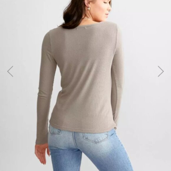Z Supply Cait Long Sleeve Ribbed Henley Top - Earth - Size Small - Picture 2 of 8